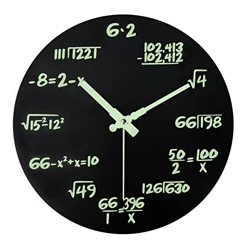 Mulaibdin Math Clock Luminous Wall Clock, Modern Silent Non Ticking Round Night Light Clock, Mathematical Equations Wall Clocks, Indoor Decor for Living Room Kitchen School Classroom Office, (Black)
