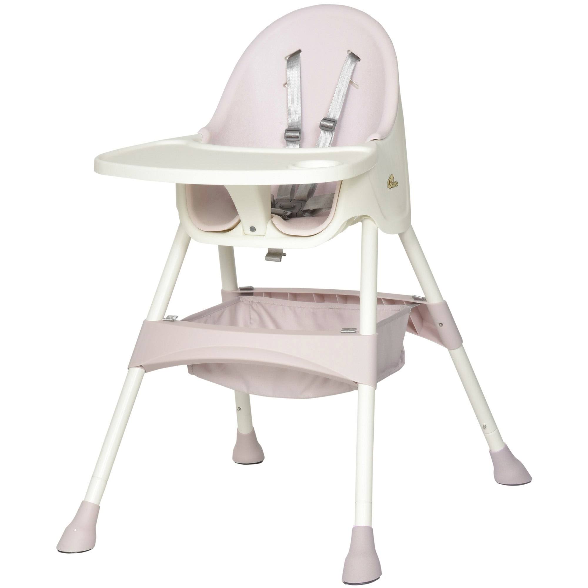 Qaba Baby High Chair 3-in-1 Kids Toddler Seat with 5-Point Safety Harness, Removable Food Tray, Flexible Design - Pink