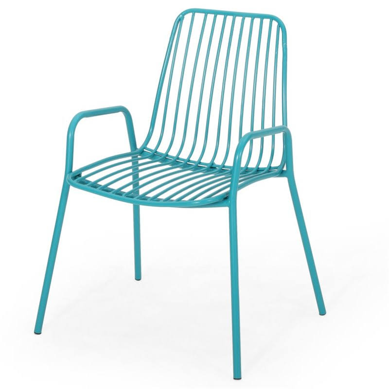 Noble House Omaha Outdoor Iron Club Chair in Matte Teal (Set of 2)
