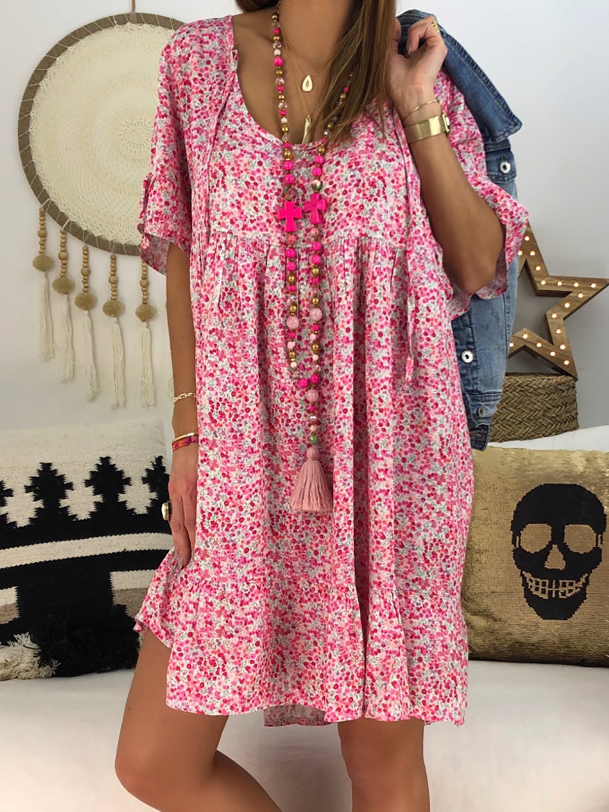 Chic Abstract Printed Short Sleeve Dress