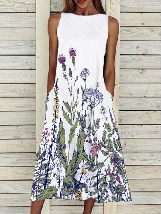 Floral Printed Casual Crew Neck Dresses