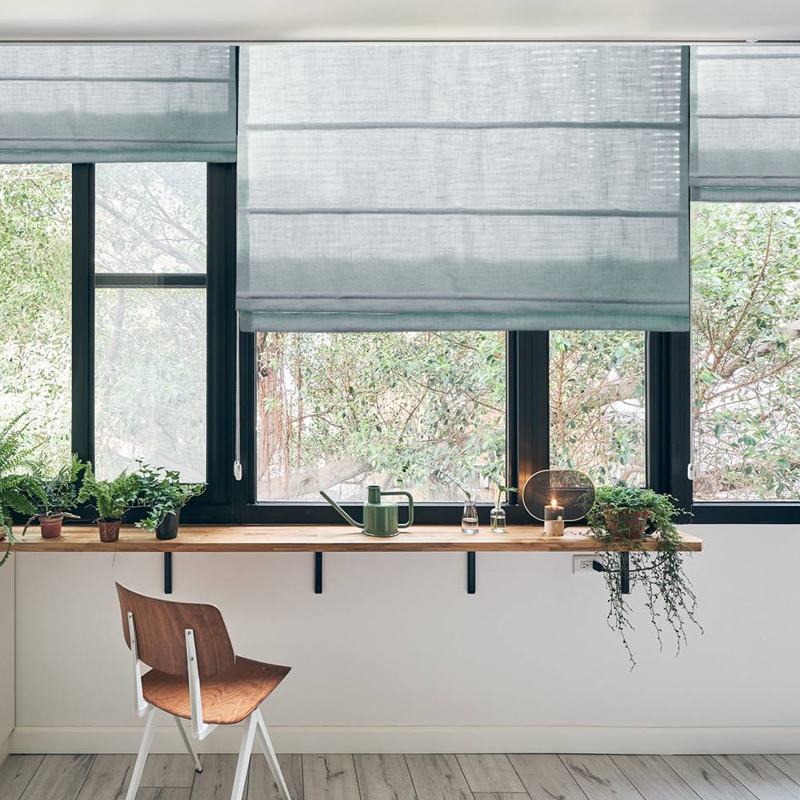 Polyester Linen Roman Shade In Blue