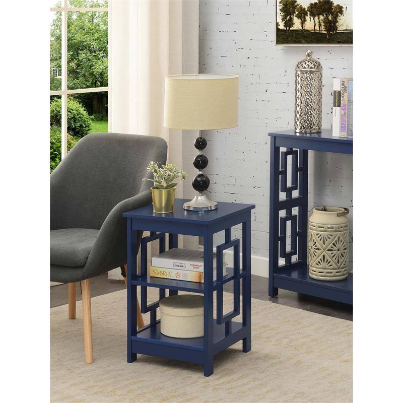 Pemberly Row End Table with Shelves in Cobalt Blue Wood