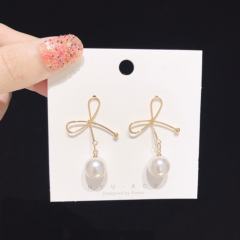 韩国S925银针小清新耳环百搭气质心形珍珠耳饰个性防过敏耳钉批发