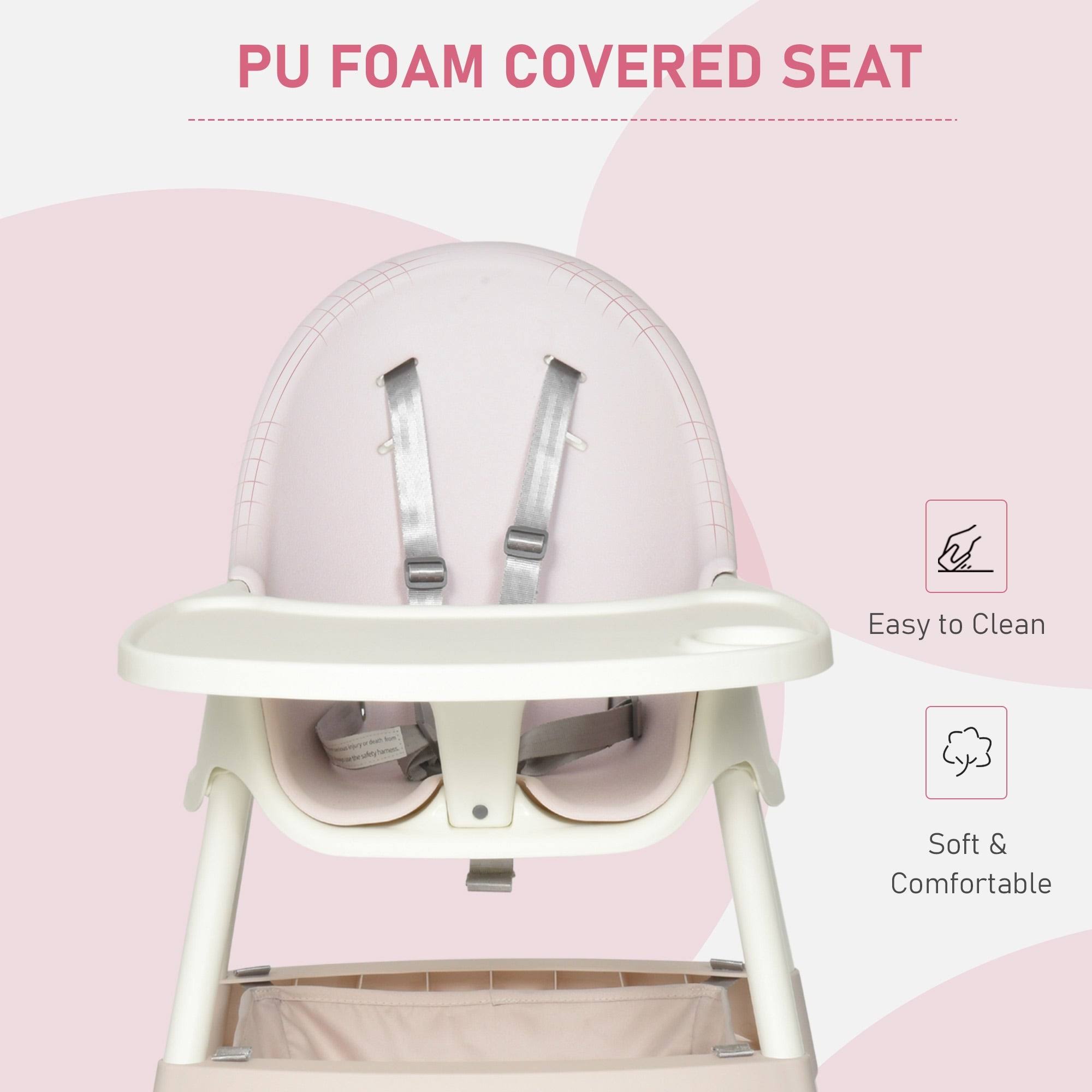 Qaba Baby High Chair 3-in-1 Kids Toddler Seat with 5-Point Safety Harness, Removable Food Tray, Flexible Design - Pink