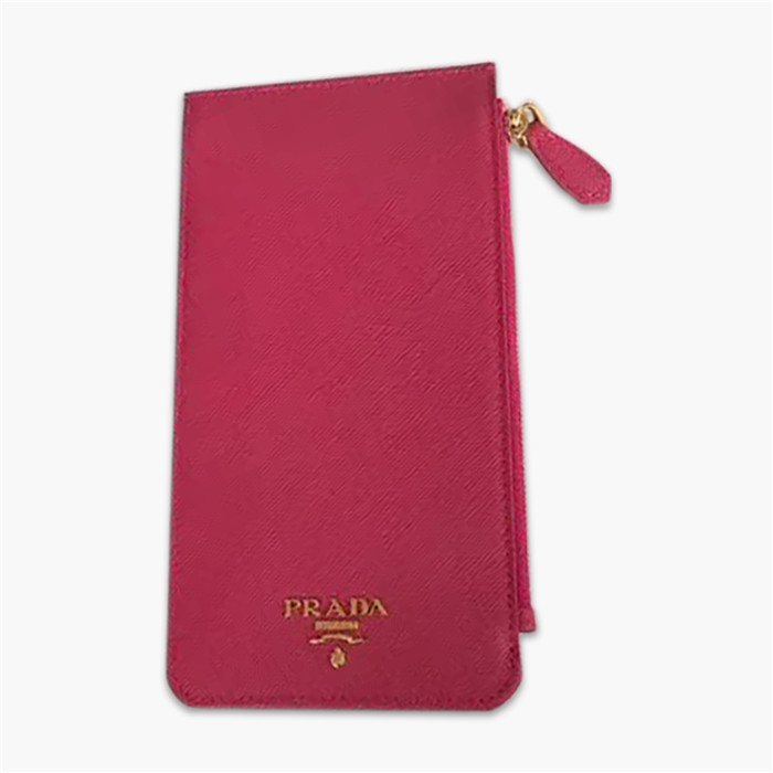 【原版皮】普拉达/Prada 卡包，男女通用款，选用十字纹牛皮裁制而成，点缀金色散字唛徽标，超大容量