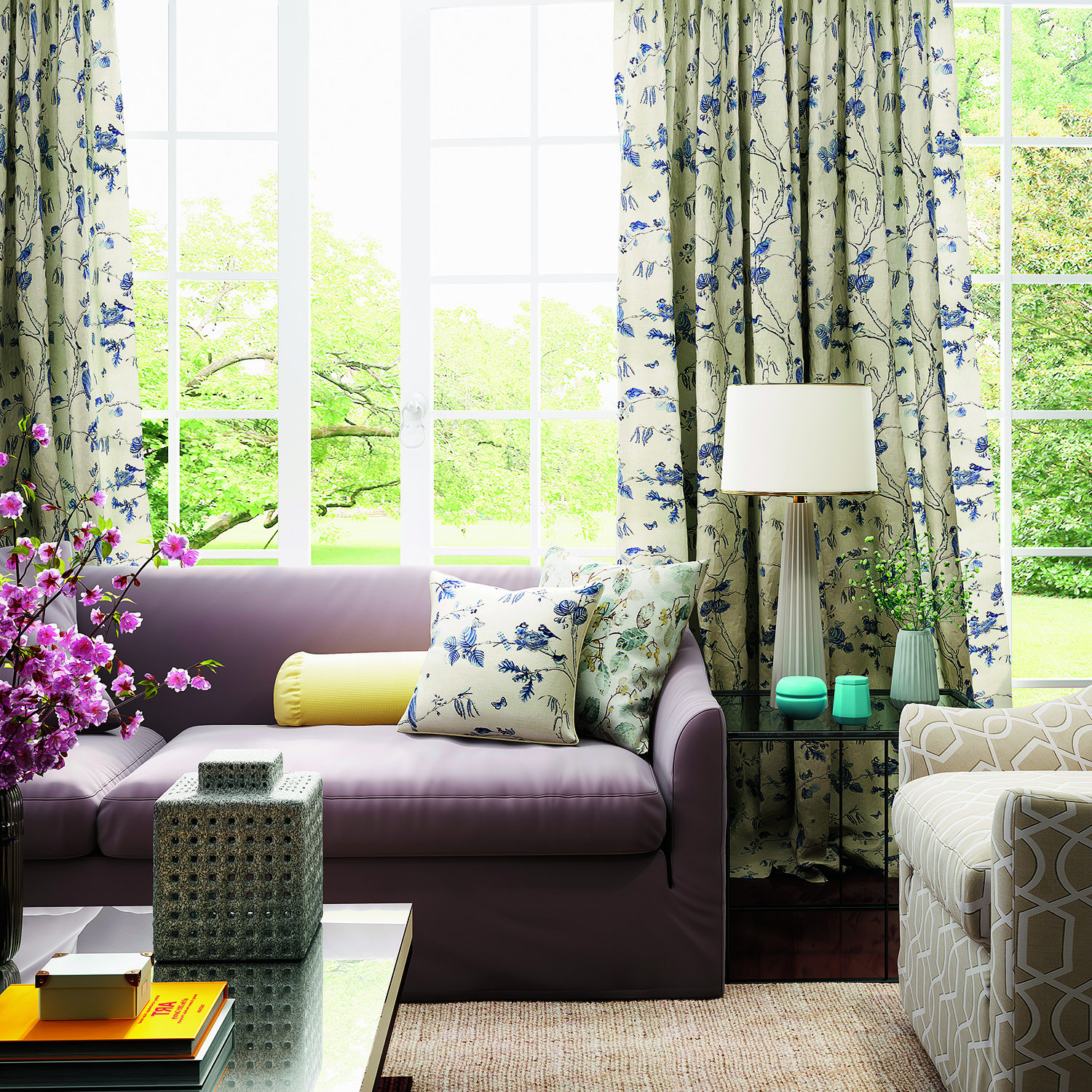 Rural Pastoral Flower Bird Window Curtain Antique Bronze Grommet Blackout Lined Drapery Panel BQ66281