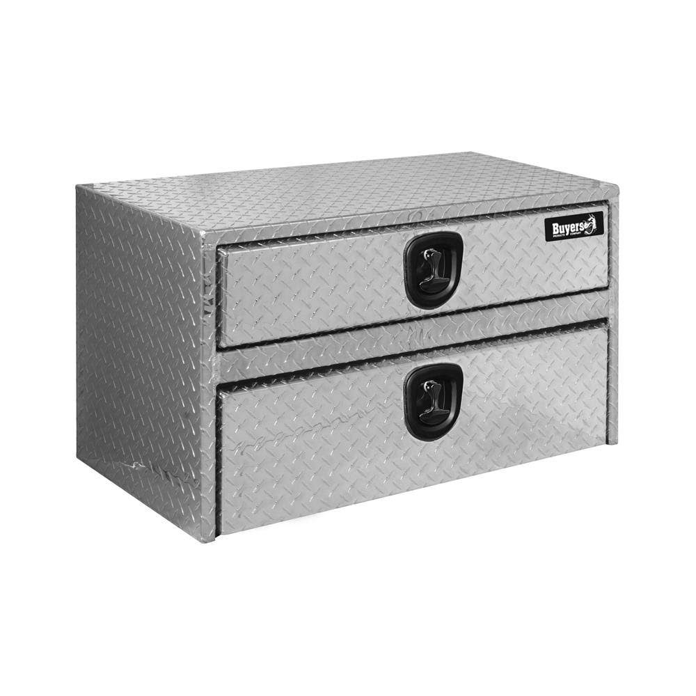 Buyers Products 20x18x24 inch Diamond Tread Aluminum Underbody Truck Box with Drawer, Silver (1712200)
