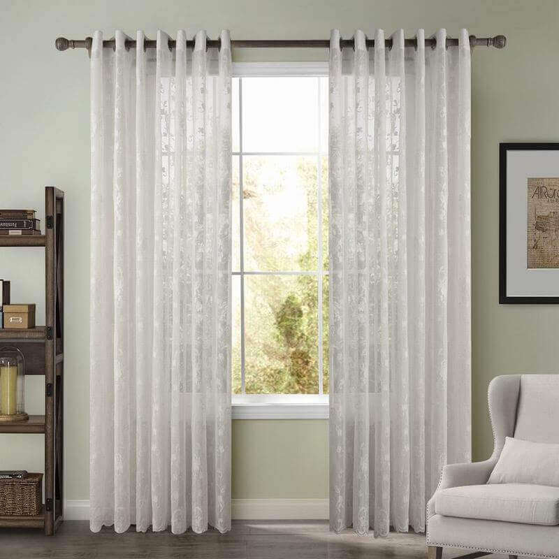 Extra Wide Premium Embroidery Grommet White Sheer Curtain EAF96