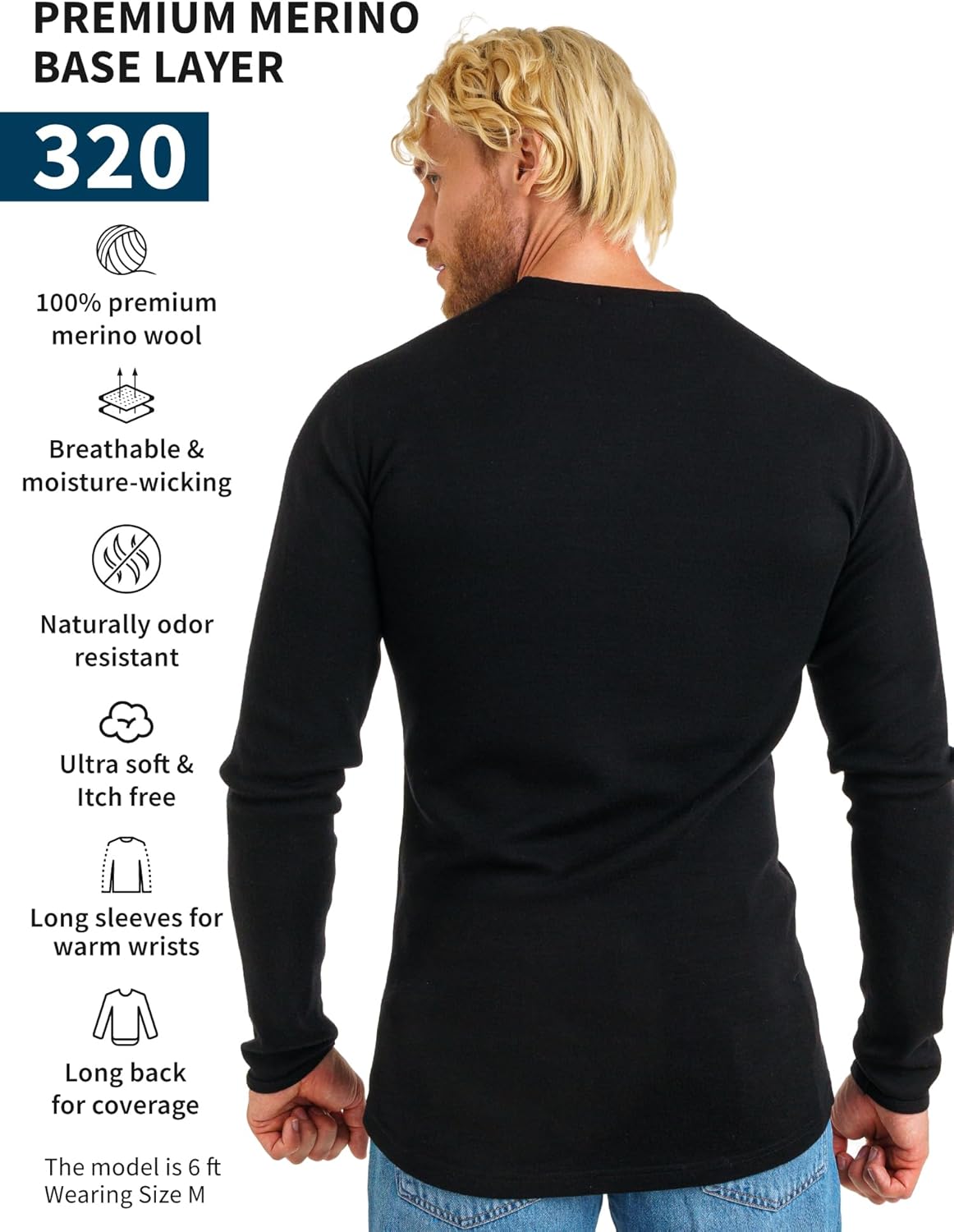 Merino.tech Merino Wool Base Layer - Mens 100% Merino Wool Long Sleeve Thermal Shirts Heavyweight, Midweight, Lite with Socks