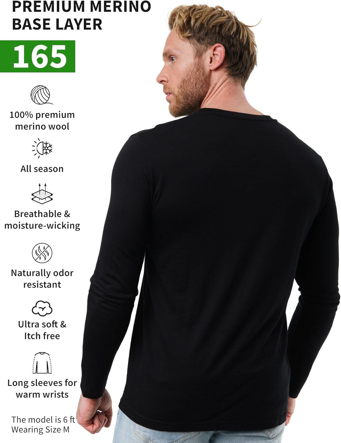 Merino.tech Merino Wool Base Layer - Mens 100% Merino Wool Long Sleeve Thermal Shirts Heavyweight, Midweight, Lite with Socks