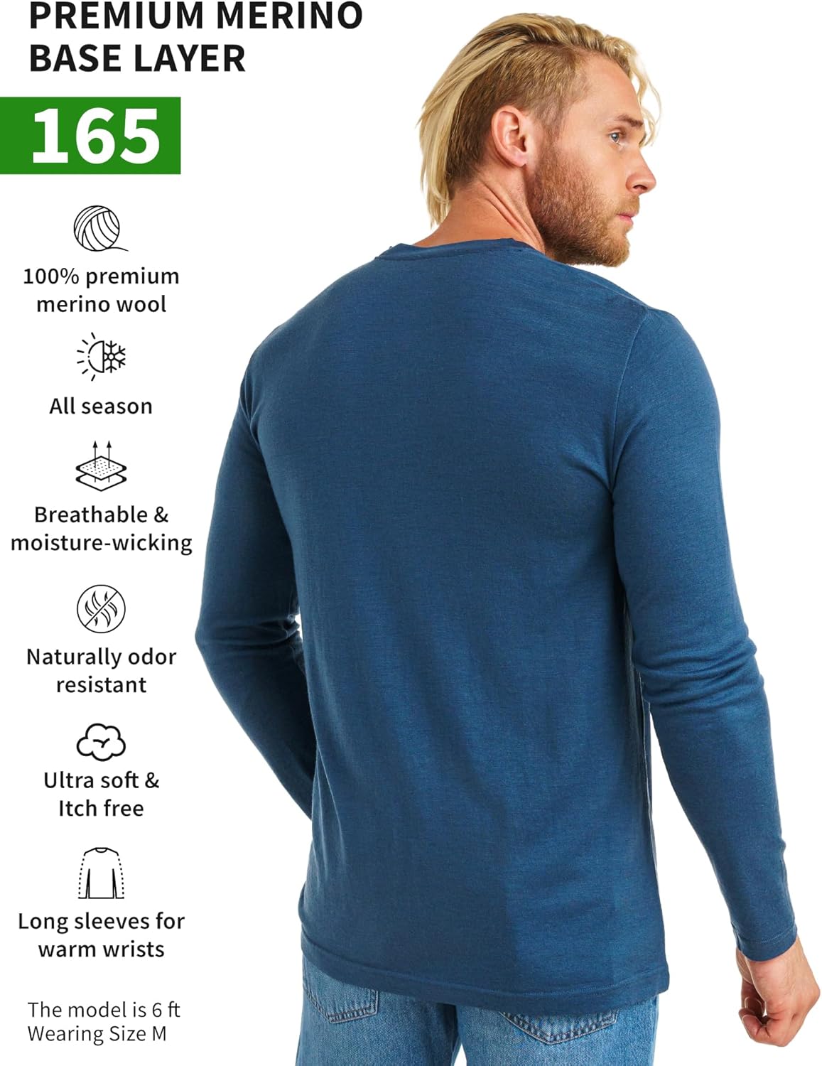 Merino.tech Merino Wool Base Layer - Mens 100% Merino Wool Long Sleeve Thermal Shirts Heavyweight, Midweight, Lite with Socks