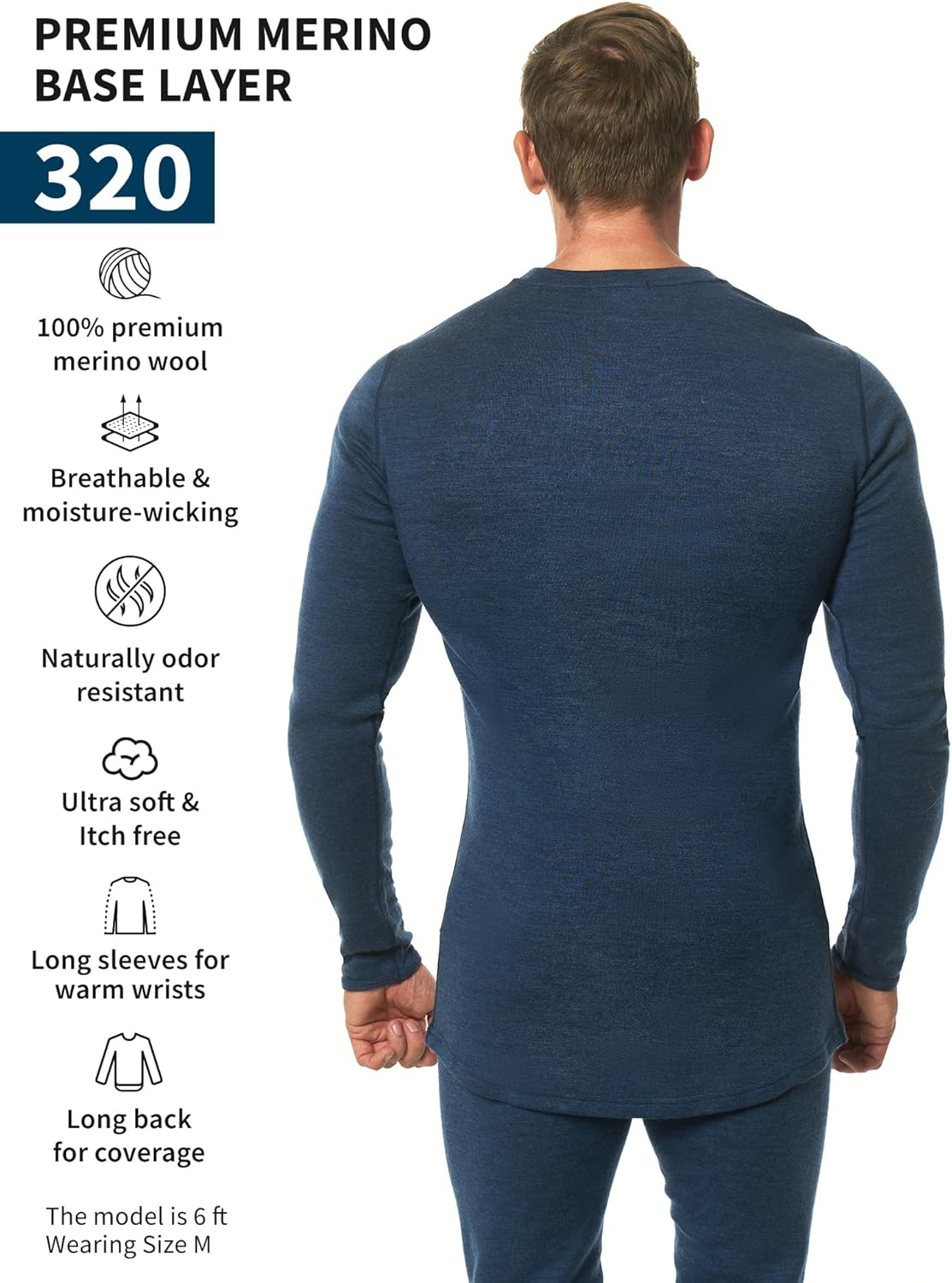 Merino.tech Merino Wool Base Layer - Mens 100% Merino Wool Long Sleeve Thermal Shirts Heavyweight, Midweight, Lite with Socks